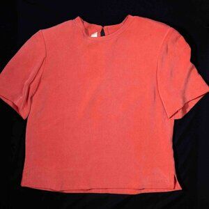Vintage Women cropped Shirt soft size 14 Dana Buchman coral pink fuzzy top